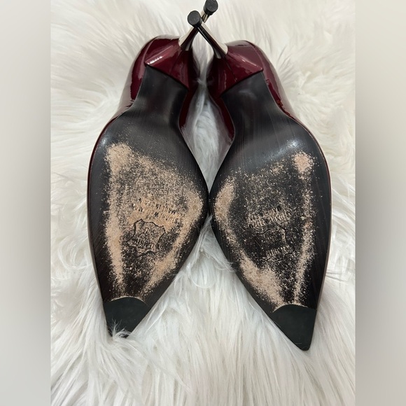 Stuart Weitzman Burgundy Red Patent Leather Pointed Toe Heels - Picture 7 of 8